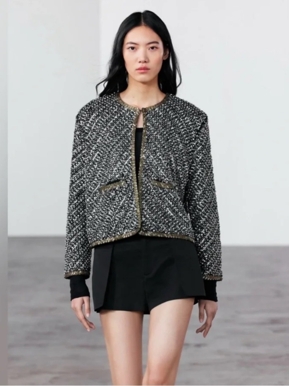 Zara Sequin Beaded Cropped Jacket